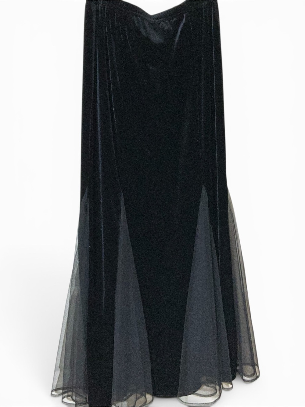 Coldwater Creek PS Black Velvet Mesh Godet Maxi Skirt Petite Small